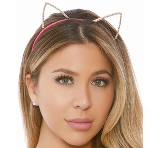 Rhinestone Pointy Cat Ears Pink Headband